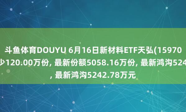 斗鱼体育DOUYU 6月16日新材料ETF天弘(159703)份额减少120.00万份， 最新份额5058.16万份， 最新鸿沟5242.78万元